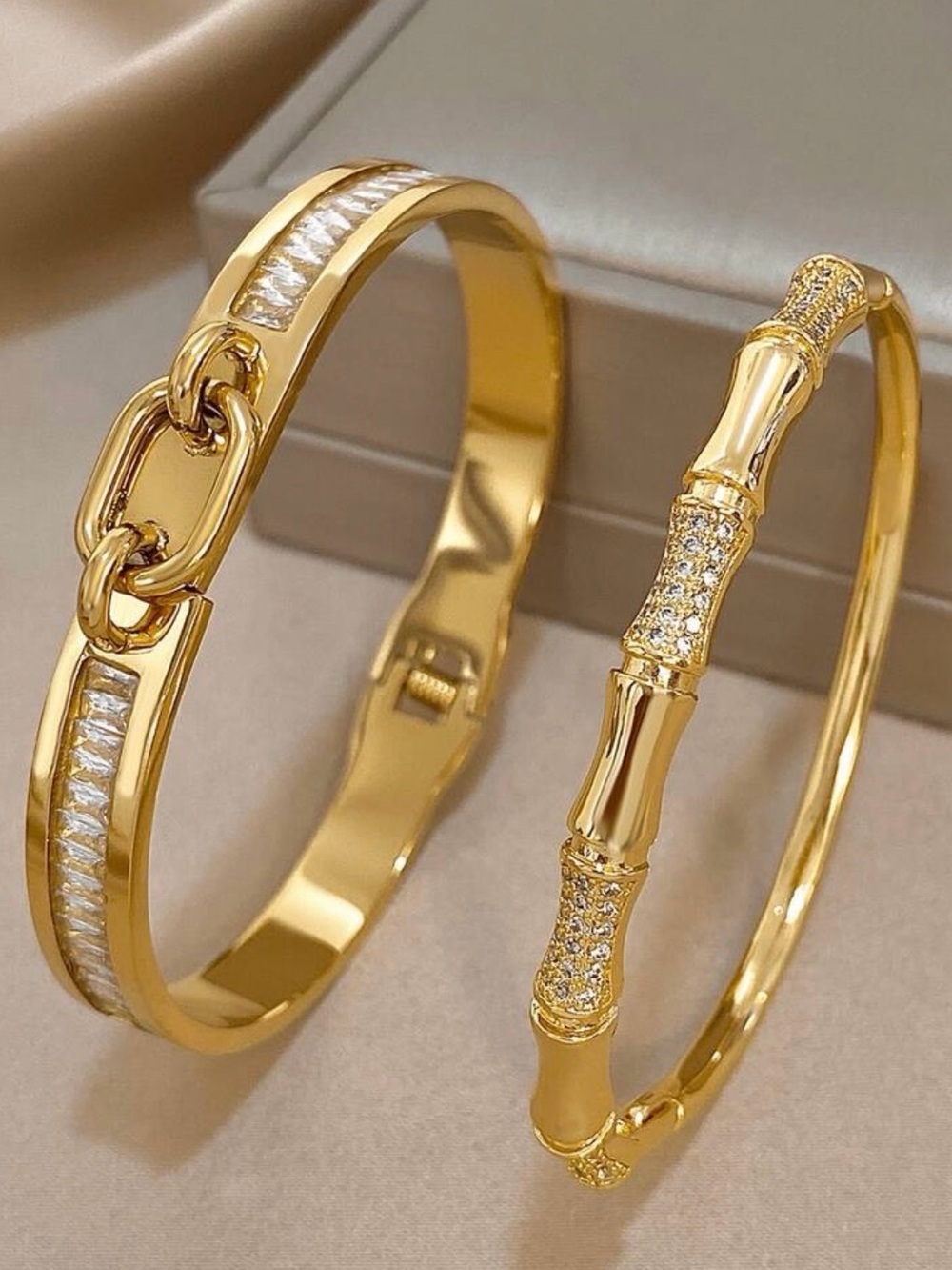Set of 2  Stainless Steel & Copper  Bracelet Set, Inlaid With Zirconia